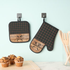 Stewart Zwart Originele Schotse Tartan Oven Ovenwant & Pannenlap Set