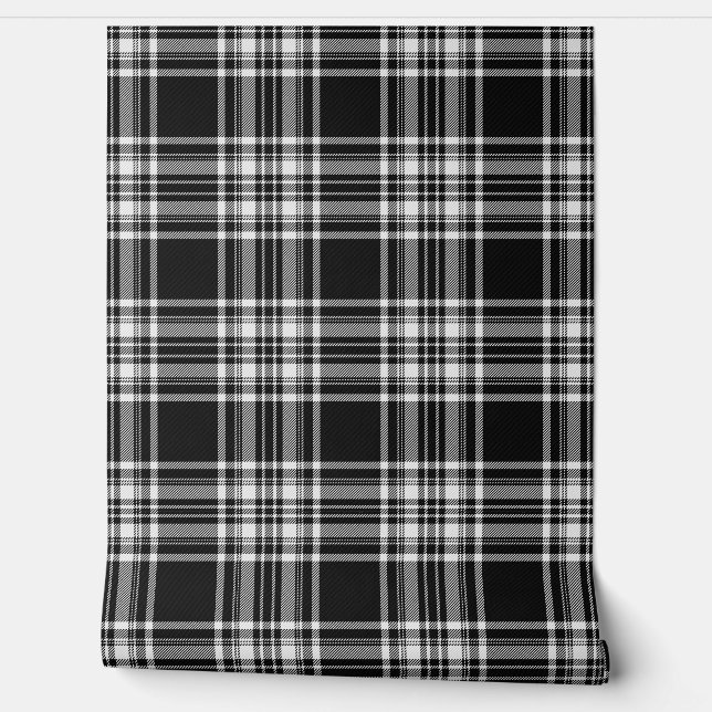 Stewart Zwart-wit Tartan Plaid Schotse Clan Behang (Afrollen)
