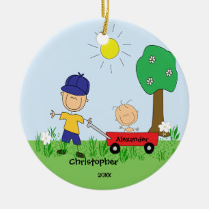 Stick afbeelding Big & Lil Brother kerstversiering Keramisch Ornament