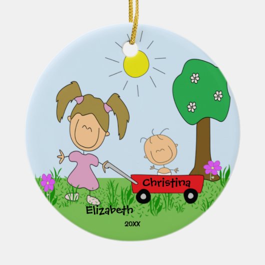Stick afbeelding Big & Lil Sister kerstversiering Keramisch Ornament (Voorkant)