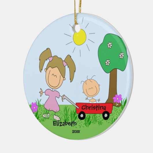 Stick afbeelding Big & Lil Sister kerstversiering Keramisch Ornament (Links)