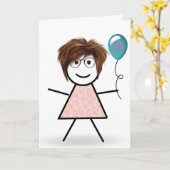 Stick Birthday Girl met ballon Kaart (Gele Bloem)