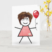 Stick Birthday Girl met Rode ballon Kaart (Gele Bloem)