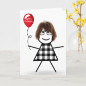 Stick Birthday Girl met Rode ballon Kaart (Gele Bloem)