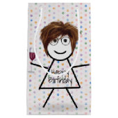 Stick Birthday Girl met wijnglas Klein Cadeauzakje (Voorkant)