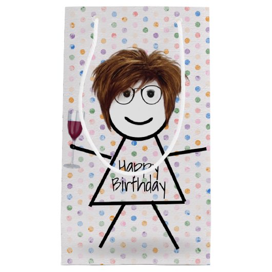 Stick Birthday Girl met wijnglas Klein Cadeauzakje (Voorkant)