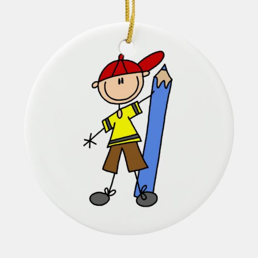 Stick Boy met potlood Keramisch Ornament (Voorkant)