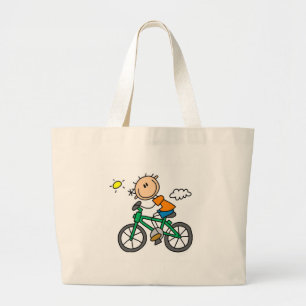 Stick Boy Riding Bicycle Grote Tote Bag