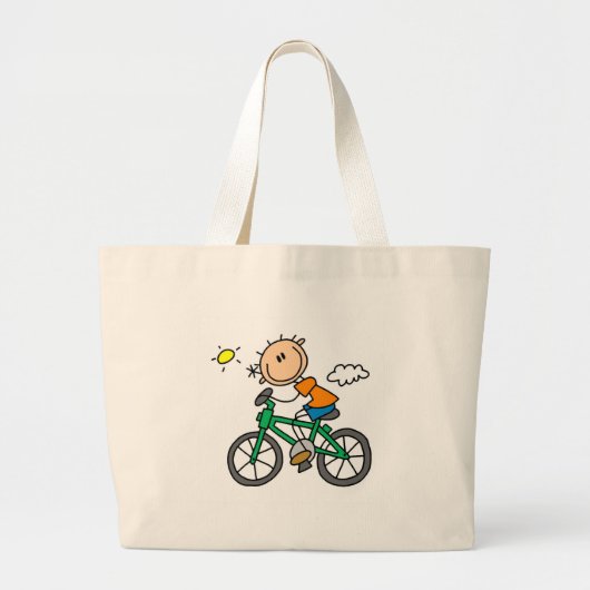 Stick Boy Riding Bicycle Grote Tote Bag (Voorkant)