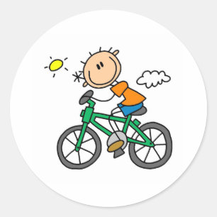 Stick Boy Riding Bicycle Ronde Sticker