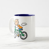 Stick Boy Riding Bicycle Tweekleurige Koffiemok (Voorkant links)