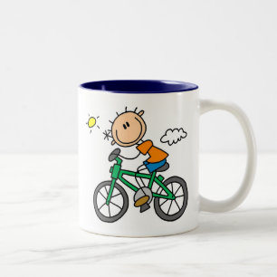 Stick Boy Riding Bicycle Tweekleurige Koffiemok
