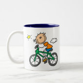 Stick Boy Riding Bicycle Tweekleurige Koffiemok (Links)