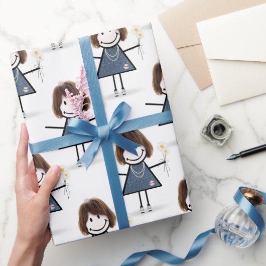 Stick Cijfer Girl met Daisies Cadeaupapier (Geschenken)