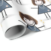 Stick Cijfer Girl met Daisies Cadeaupapier (Rol Hoek)