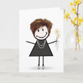 Stick Cijfer Girl met Daisies Kaart (Gele Bloem)