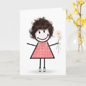 Stick Cijfer Girl met Daisies Kaart (Gele Bloem)