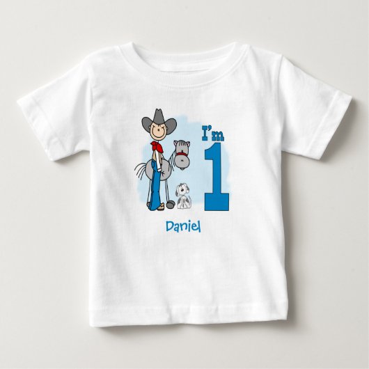 Stick Cowboy 1st Birthday Baby T-shirt (Voorkant)