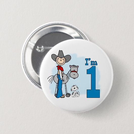 Stick Cowboy 1st Birthday Pinback Button (Voorkant /achterkant)