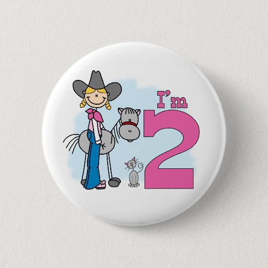 Stick Cowgirl 2e verjaardag Pinback Button (Voorkant)