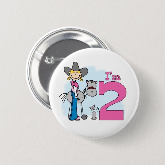 Stick Cowgirl 2e verjaardag Pinback Button (Voorkant /achterkant)