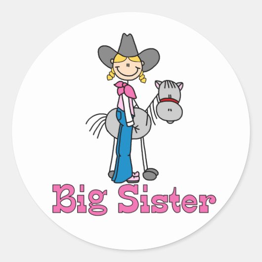 Stick Cowgirl Big Sister Ronde Sticker (Voorkant)