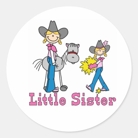 Stick Cowgirl Little Sister Classic Round Sticker (Voorkant)