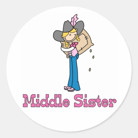 Stick Cowgirl Middle Sister Ronde Sticker (Voorkant)