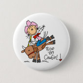 Stick Cowgirl Riding Bull Button (Voorkant)