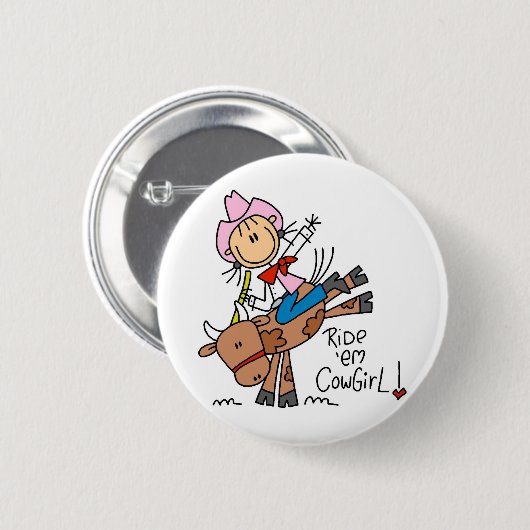 Stick Cowgirl Riding Bull Button (Voorkant /achterkant)