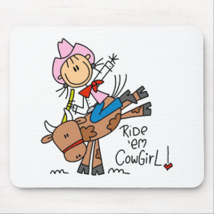 Stick Cowgirl Riding Bull Mousepad Muismat