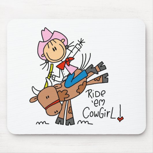 Stick Cowgirl Riding Bull Mousepad Muismat (Voorkant)