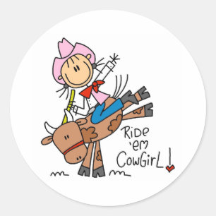 Stick Cowgirl Riding Bull Stickers