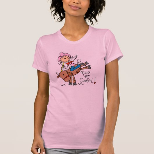 Stick Cowgirl Riding Bull T-shirt (Voorkant)