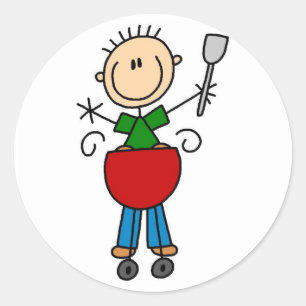 Stick Figure Barbecuing T-shirts en cadeaus Ronde Sticker