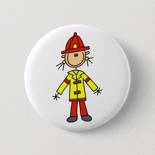 Stick Figure Brandweerman Knop Ronde Button 5,7 Cm (Voorkant)