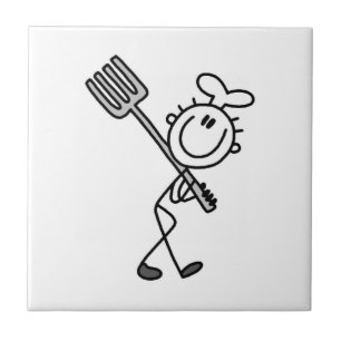 Stick Figure Chef Met Vork Tegeltje