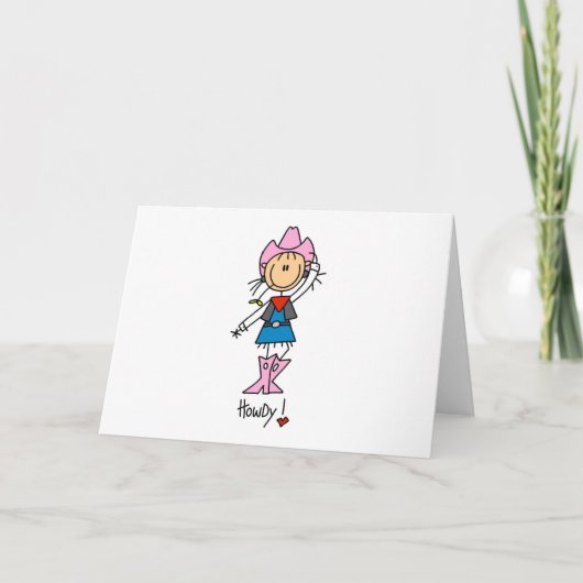Stick Figure Cowgirl in Pink Hat/Boots Cards Kaart (Voorkant)