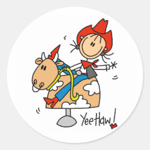 Stick Figure Cowgirl Yee Haw T-shirts en cadeaus Ronde Sticker