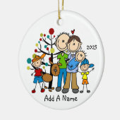 Stick Figure Family 3 Children and Dog Keramisch Ornament (Links)