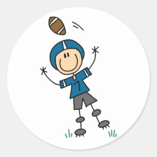 Stick Figure Football Blauw Ronde Sticker