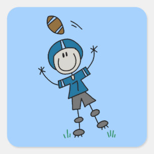 Stick Figure Football Blauw Vierkante Sticker
