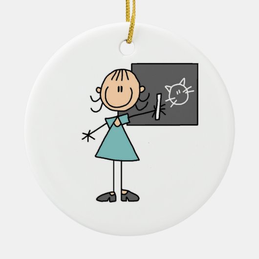Stick Figure Girl bij Chalk Board Ornament (Voorkant)