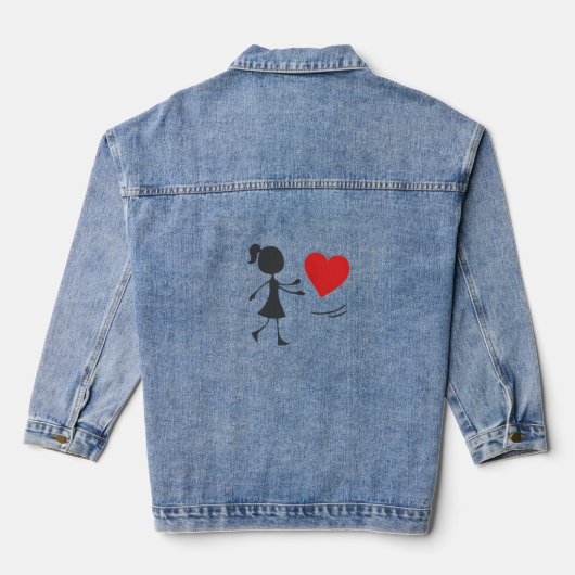 Stick Figure Girl Catching Heart Graphic Tee Denim Jacket (Achterkant)