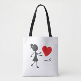 Stick Figure Girl Catching Heart Graphic Tee Tote Bag