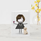 Stick Figure Girl Note Card Kaart (Gele Bloem)