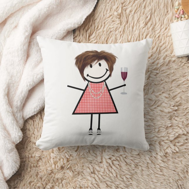 Stick Figure Girl With Wine Glass Kussen (Deken)