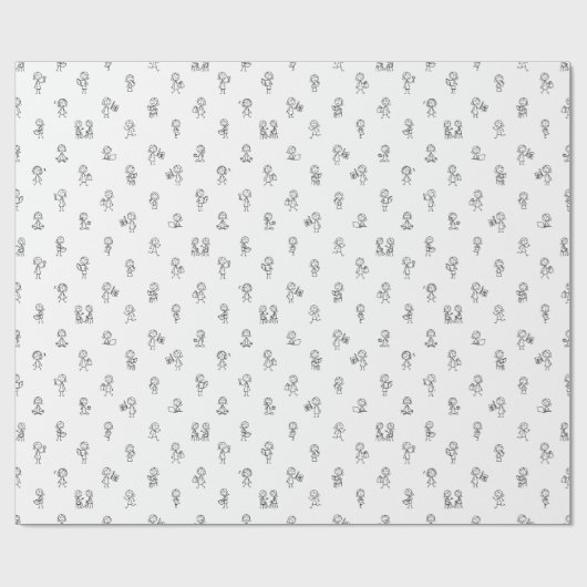Stick Figure Girls Everyday Life – Black on White  Cadeaupapier (Vlak)