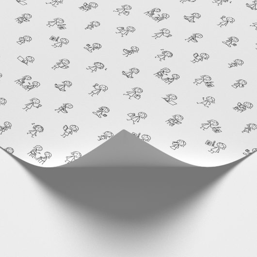 Stick Figure Girls Everyday Life – Black on White  Cadeaupapier (Hoek)