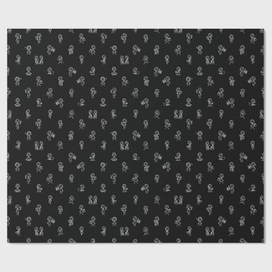 Stick Figure Girls Everyday Life – White on Black  Cadeaupapier (Vlak)